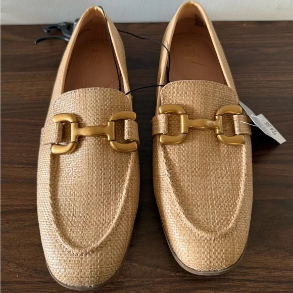 NWT Time and Tru Women's Faux Raffia Slip On Gold Buckle Loafers Flats Size 10 - Picture 3 of 7